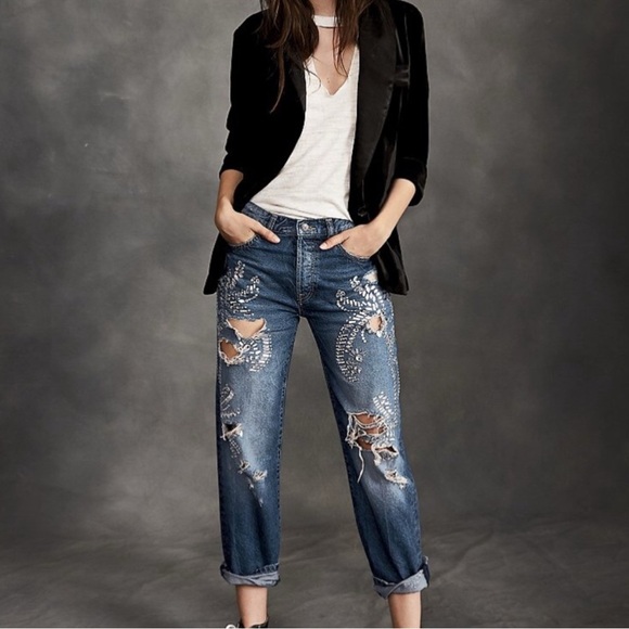 Free People Denim - FREE PEOPLE CEM EMBELLISHED DISTRESSED JEANS size 28